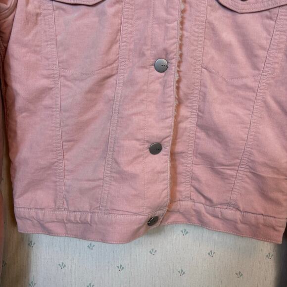 TGLA Sherpa Corduroy Trucker Lined Shirt Jacket Size Medium Soft Pink Winter - Picture 6 of 11